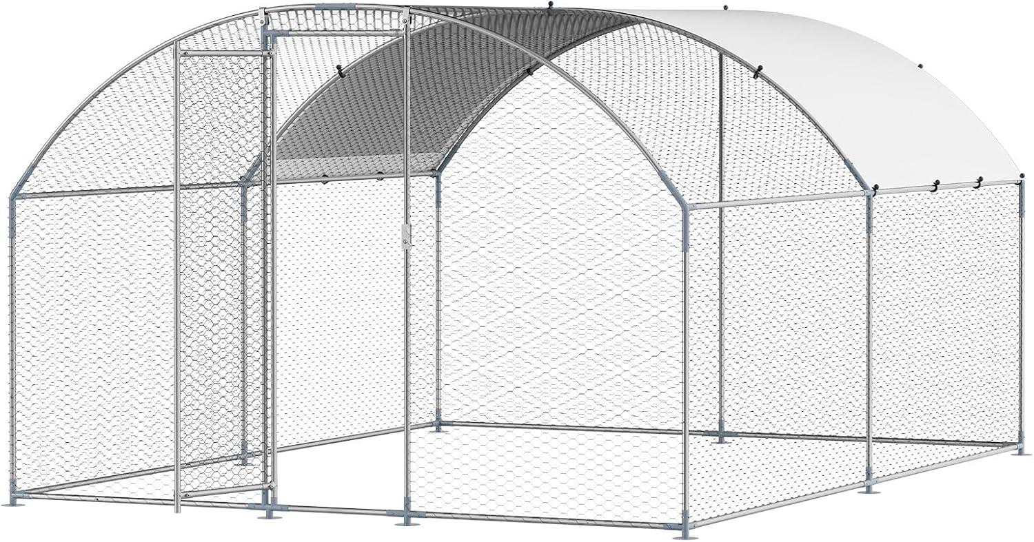 image:imageVEVOR Large Metal Chicken Coop 197x98x65ft Walkin Chicken Runs for Yard with Cover Spire Roof Hen House with Security Lock for Outdoor and Backyard Farm Duck Rabbit Cage Poultry PenSilver Dome Roof