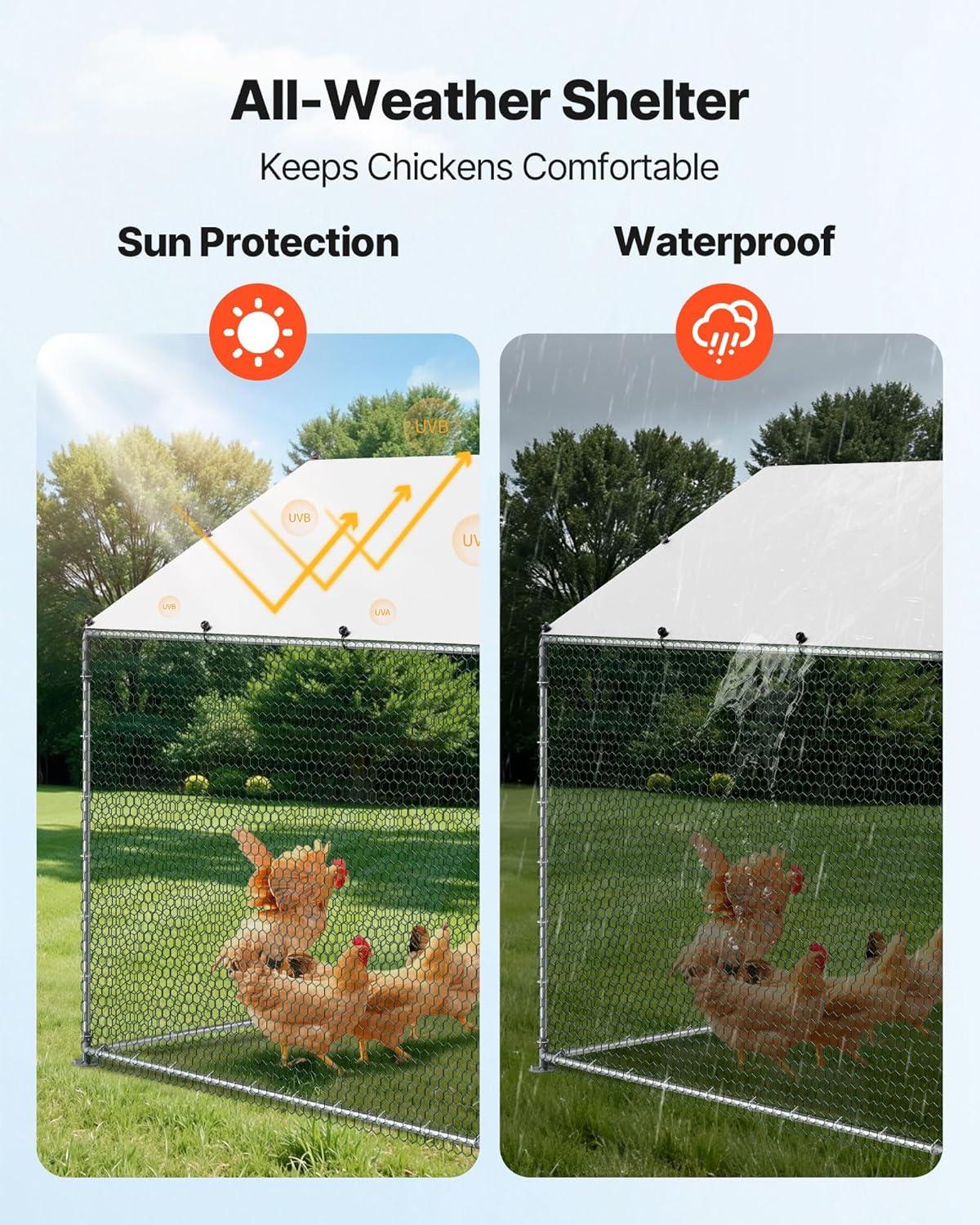 image:imageVEVOR Large Metal Chicken Coop 197x98x65ft Walkin Chicken Runs for Yard with Cover Spire Roof Hen House with Security Lock for Outdoor and Backyard Farm Duck Rabbit Cage Poultry PenSilver Spire Roof