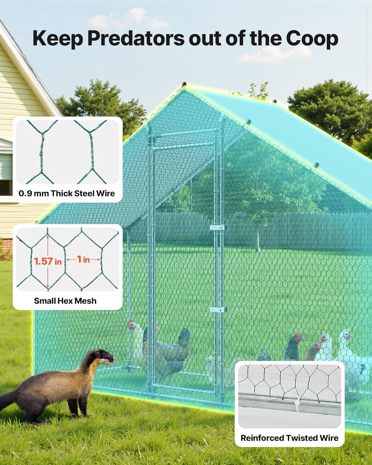 image:imageVEVOR Large Metal Chicken Coop 197x98x65ft Walkin Chicken Runs for Yard with Cover Spire Roof Hen House with Security Lock for Outdoor and Backyard Farm Duck Rabbit Cage Poultry PenBlack Spire Roof