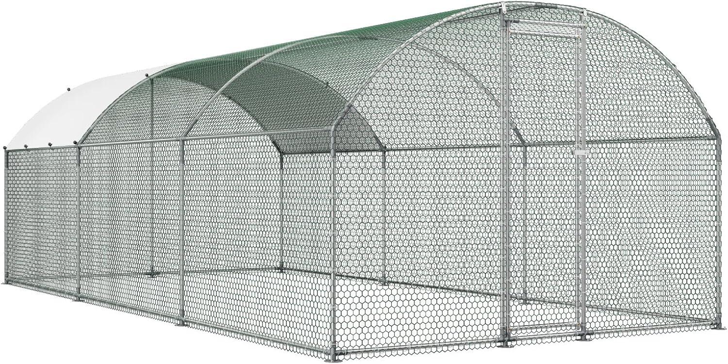 image:imageVEVOR Large Metal Chicken Coop 197x98x65ft Walkin Chicken Runs for Yard with Cover Spire Roof Hen House with Security Lock for Outdoor and Backyard Farm Duck Rabbit Cage Poultry PenSilver Dome Roof