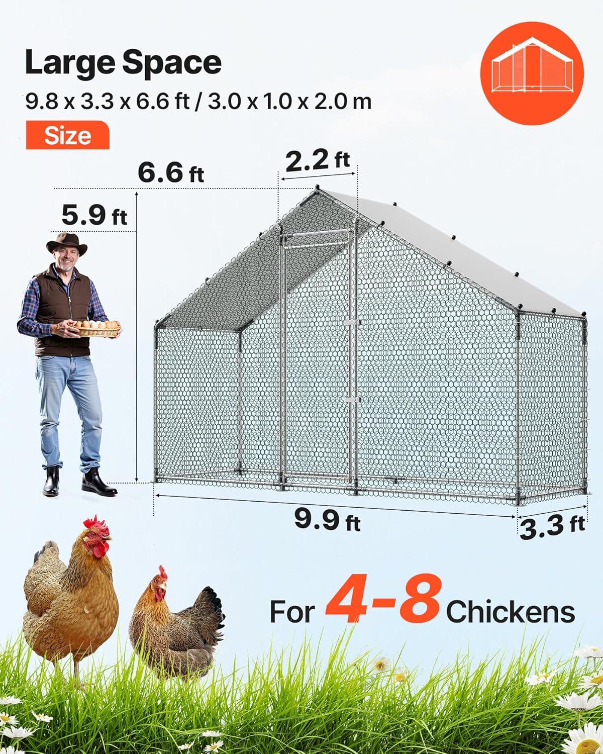 image:imageVEVOR Large Metal Chicken Coop 197x98x65ft Walkin Chicken Runs for Yard with Cover Spire Roof Hen House with Security Lock for Outdoor and Backyard Farm Duck Rabbit Cage Poultry PenBlack Spire Roof