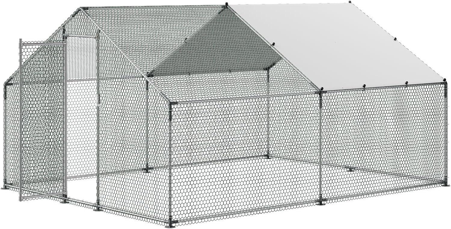 image:imageVEVOR Large Metal Chicken Coop 197x98x65ft Walkin Chicken Runs for Yard with Cover Spire Roof Hen House with Security Lock for Outdoor and Backyard Farm Duck Rabbit Cage Poultry PenSilver Spire Roof