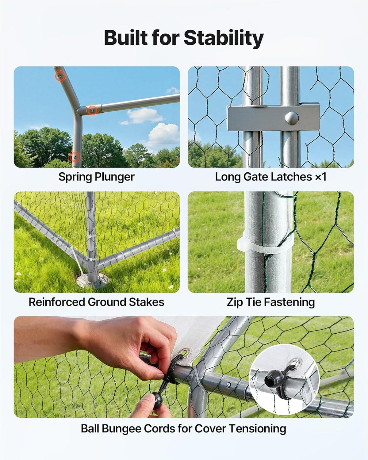 image:imageVEVOR Large Metal Chicken Coop 197x98x65ft Walkin Chicken Runs for Yard with Cover Spire Roof Hen House with Security Lock for Outdoor and Backyard Farm Duck Rabbit Cage Poultry PenSilver Spire Roof