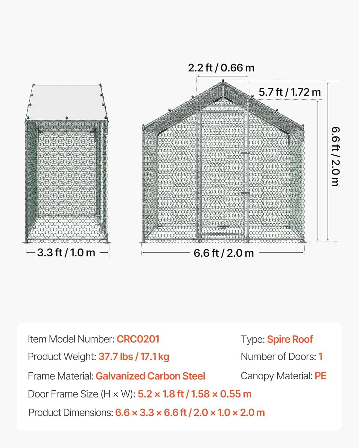 image:imageVEVOR Large Metal Chicken Coop 197x98x65ft Walkin Chicken Runs for Yard with Cover Spire Roof Hen House with Security Lock for Outdoor and Backyard Farm Duck Rabbit Cage Poultry PenBlack Spire Roof