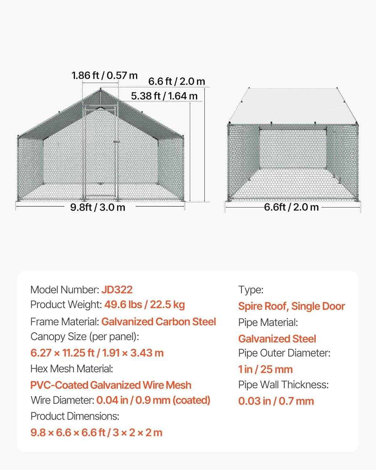 image:imageVEVOR Large Metal Chicken Coop 197x98x65ft Walkin Chicken Runs for Yard with Cover Spire Roof Hen House with Security Lock for Outdoor and Backyard Farm Duck Rabbit Cage Poultry PenSilver Spire Roof