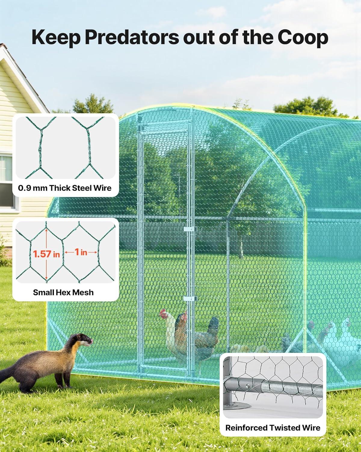 image:imageVEVOR Large Metal Chicken Coop 197x98x65ft Walkin Chicken Runs for Yard with Cover Spire Roof Hen House with Security Lock for Outdoor and Backyard Farm Duck Rabbit Cage Poultry PenSilver Dome Roof