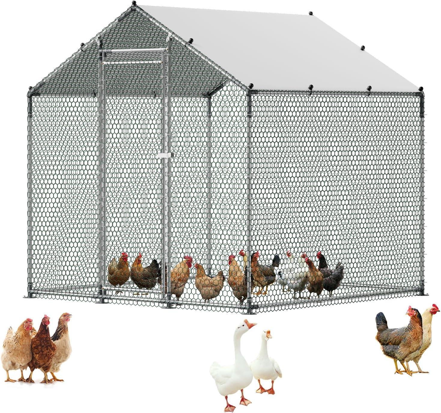 image:imageVEVOR Large Metal Chicken Coop 197x98x65ft Walkin Chicken Runs for Yard with Cover Spire Roof Hen House with Security Lock for Outdoor and Backyard Farm Duck Rabbit Cage Poultry PenSilver Spire Roof
