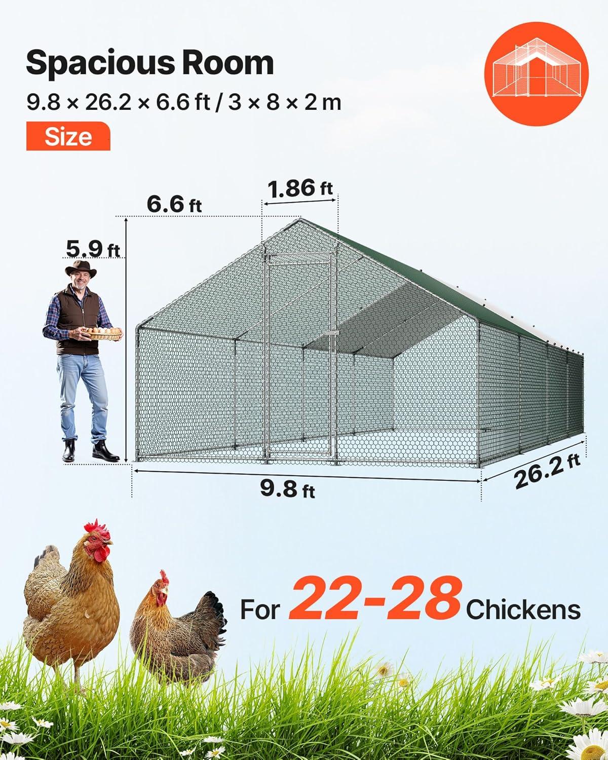 image:imageVEVOR Large Metal Chicken Coop 197x98x65ft Walkin Chicken Runs for Yard with Cover Spire Roof Hen House with Security Lock for Outdoor and Backyard Farm Duck Rabbit Cage Poultry PenSilver Spire Roof