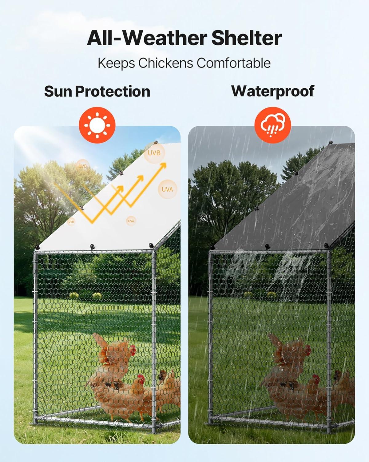 image:imageVEVOR Large Metal Chicken Coop 197x98x65ft Walkin Chicken Runs for Yard with Cover Spire Roof Hen House with Security Lock for Outdoor and Backyard Farm Duck Rabbit Cage Poultry PenBlack Spire Roof