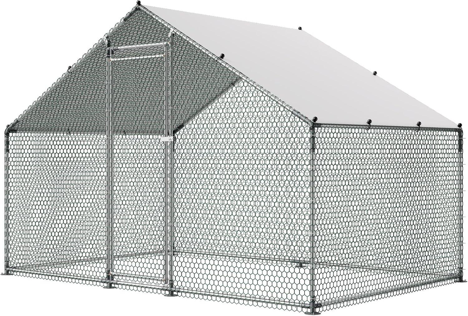 image:imageVEVOR Large Metal Chicken Coop 197x98x65ft Walkin Chicken Runs for Yard with Cover Spire Roof Hen House with Security Lock for Outdoor and Backyard Farm Duck Rabbit Cage Poultry PenSilver Spire Roof