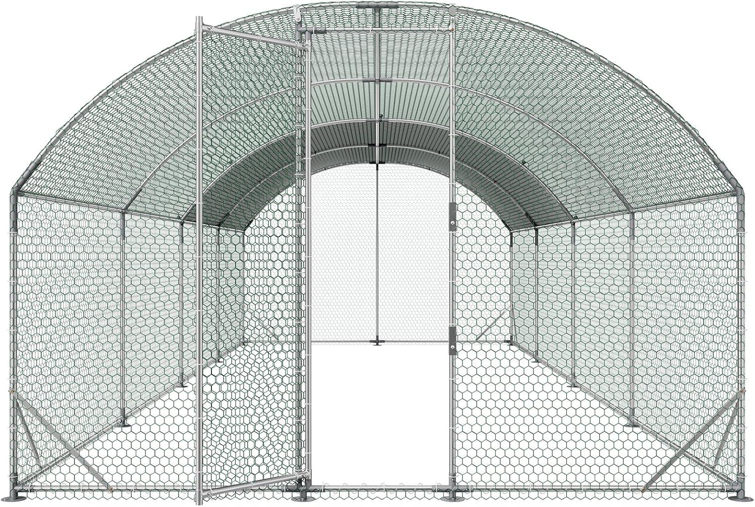 image:imageVEVOR Large Metal Chicken Coop 197x98x65ft Walkin Chicken Runs for Yard with Cover Spire Roof Hen House with Security Lock for Outdoor and Backyard Farm Duck Rabbit Cage Poultry PenSilver Dome Roof