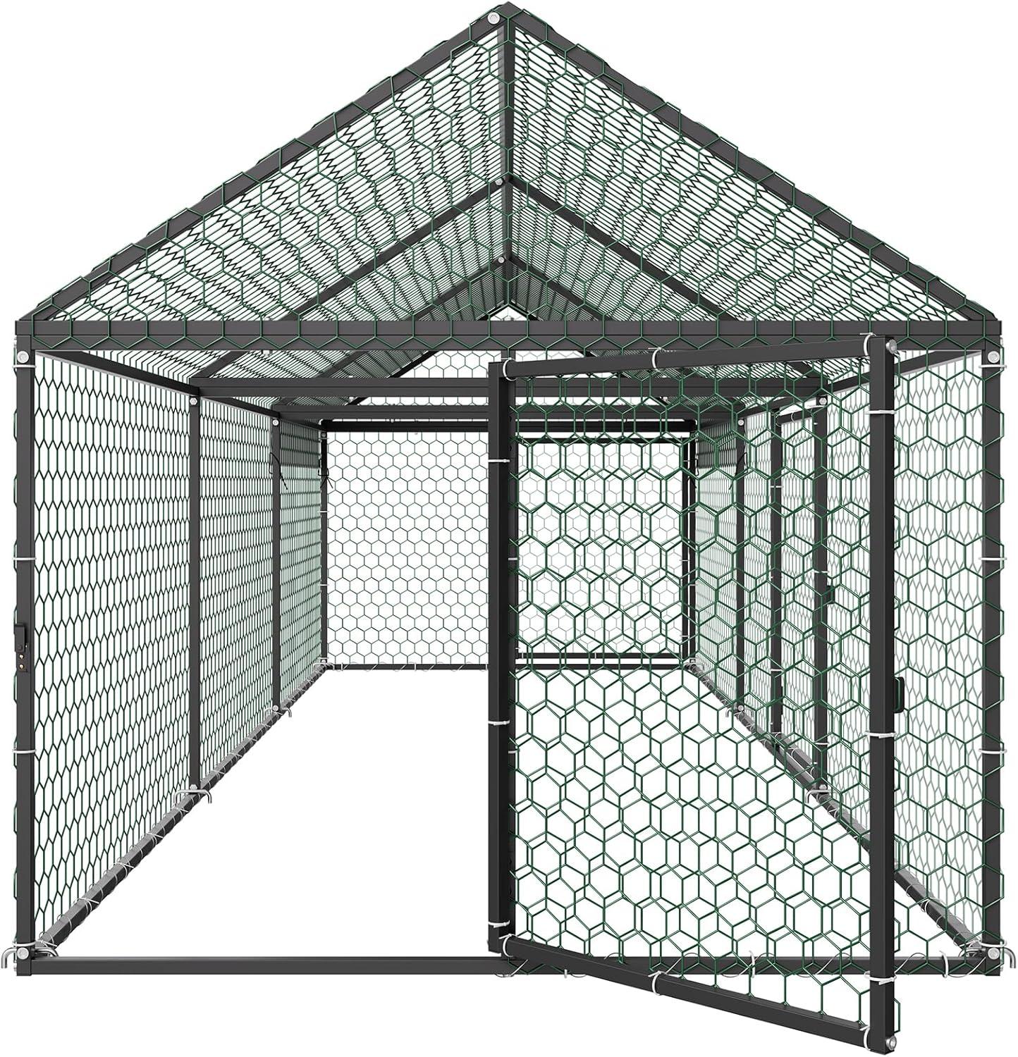 image:imageVEVOR Large Metal Chicken Coop 197x98x65ft Walkin Chicken Runs for Yard with Cover Spire Roof Hen House with Security Lock for Outdoor and Backyard Farm Duck Rabbit Cage Poultry PenBlack Spire Roof
