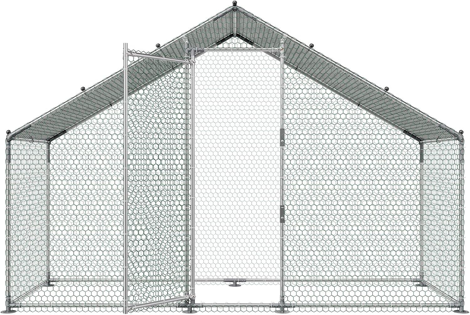 image:imageVEVOR Large Metal Chicken Coop 197x98x65ft Walkin Chicken Runs for Yard with Cover Spire Roof Hen House with Security Lock for Outdoor and Backyard Farm Duck Rabbit Cage Poultry PenBlack Spire Roof