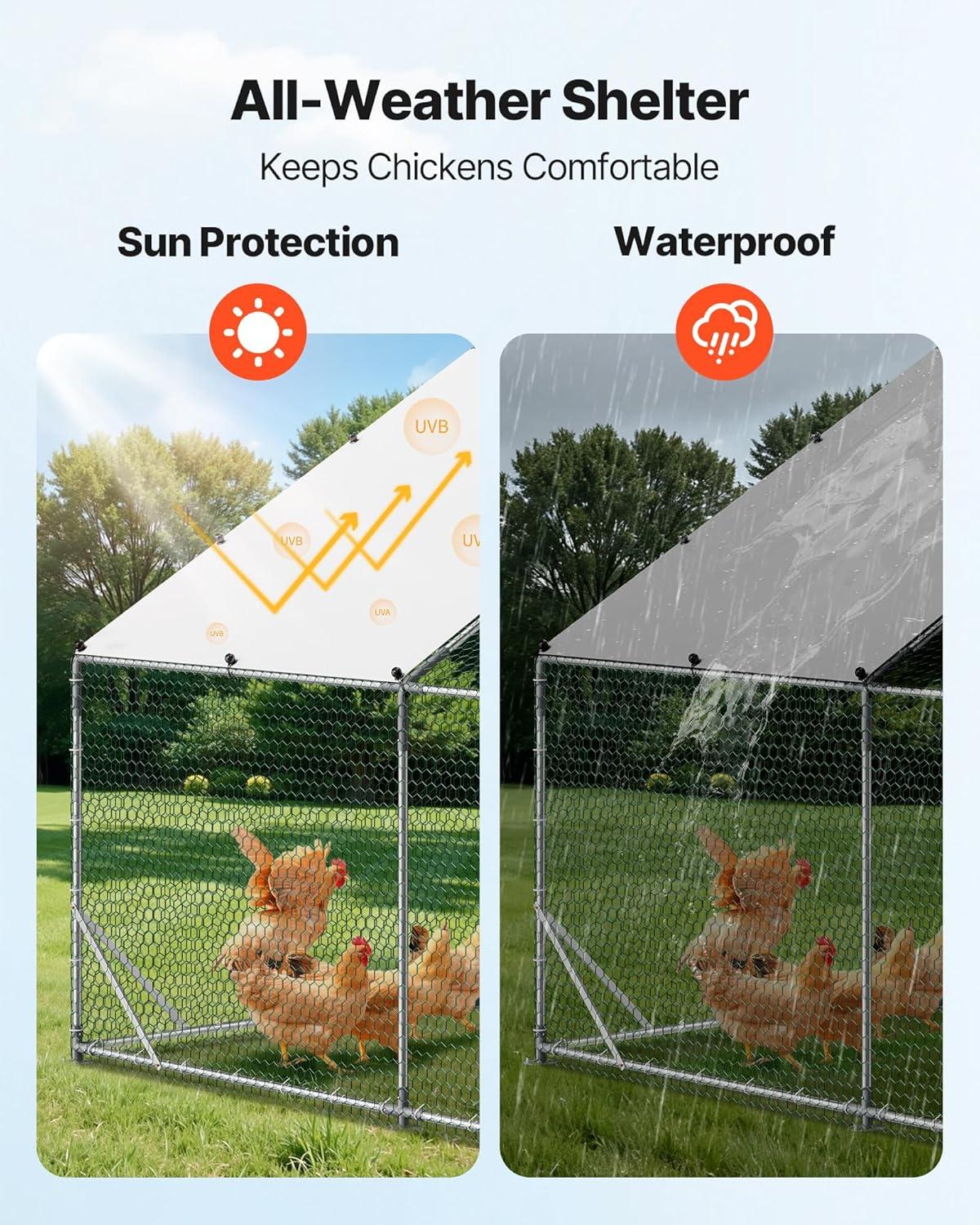 image:imageVEVOR Large Metal Chicken Coop 197x98x65ft Walkin Chicken Runs for Yard with Cover Spire Roof Hen House with Security Lock for Outdoor and Backyard Farm Duck Rabbit Cage Poultry PenSilver Spire Roof