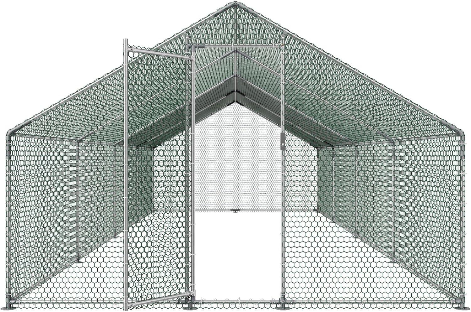 image:imageVEVOR Large Metal Chicken Coop 197x98x65ft Walkin Chicken Runs for Yard with Cover Spire Roof Hen House with Security Lock for Outdoor and Backyard Farm Duck Rabbit Cage Poultry PenSilver Spire Roof