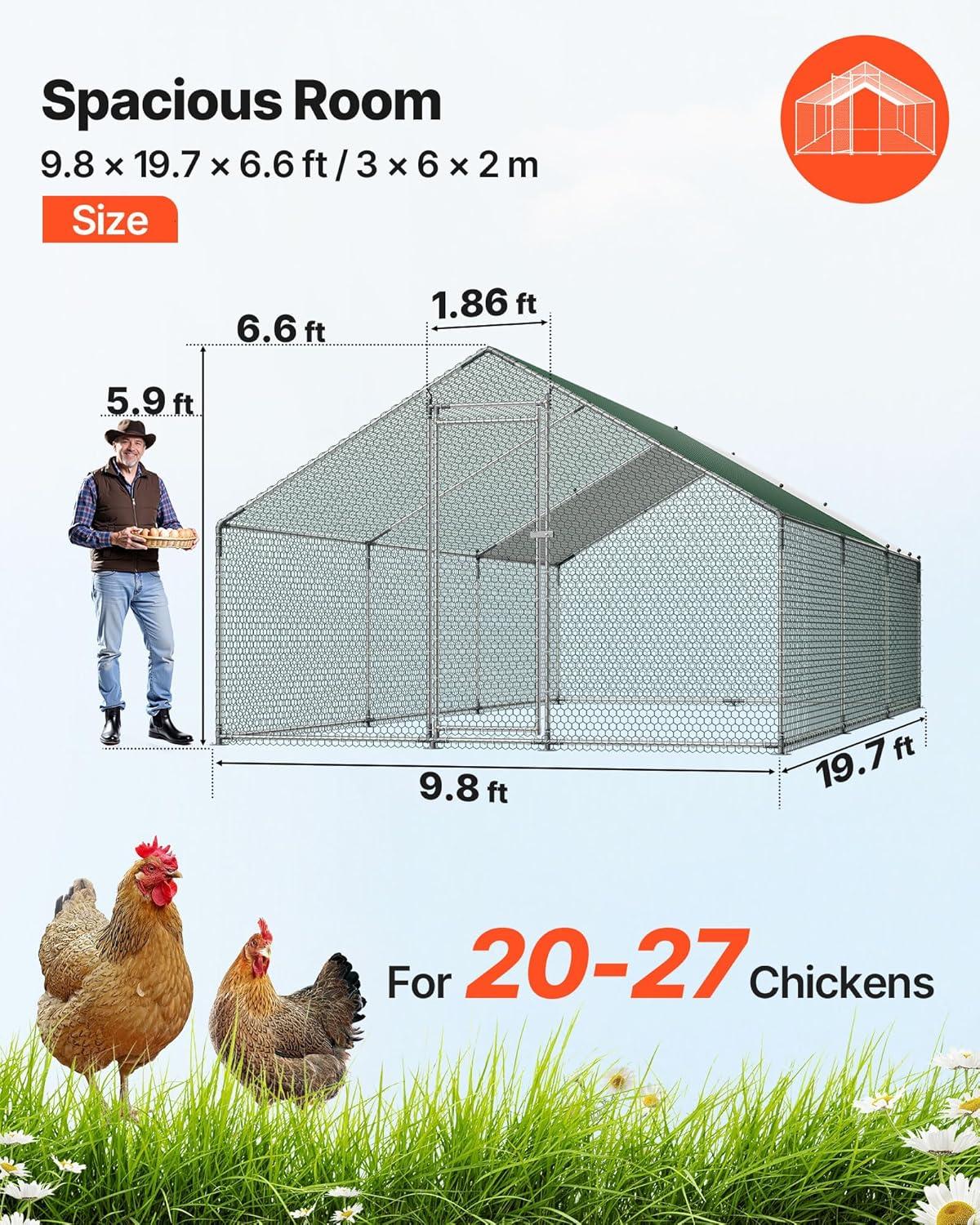 image:imageVEVOR Large Metal Chicken Coop 197x98x65ft Walkin Chicken Runs for Yard with Cover Spire Roof Hen House with Security Lock for Outdoor and Backyard Farm Duck Rabbit Cage Poultry PenSilver Spire Roof
