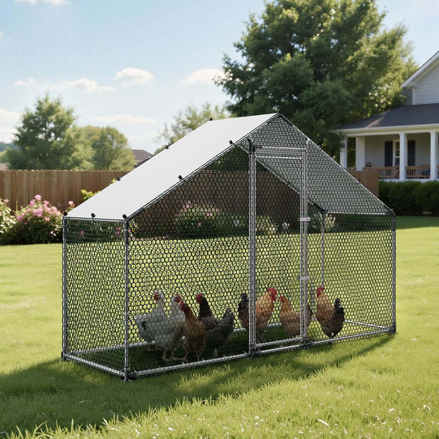 image:imageVEVOR Large Metal Chicken Coop 197x98x65ft Walkin Chicken Runs for Yard with Cover Spire Roof Hen House with Security Lock for Outdoor and Backyard Farm Duck Rabbit Cage Poultry PenBlack Spire Roof