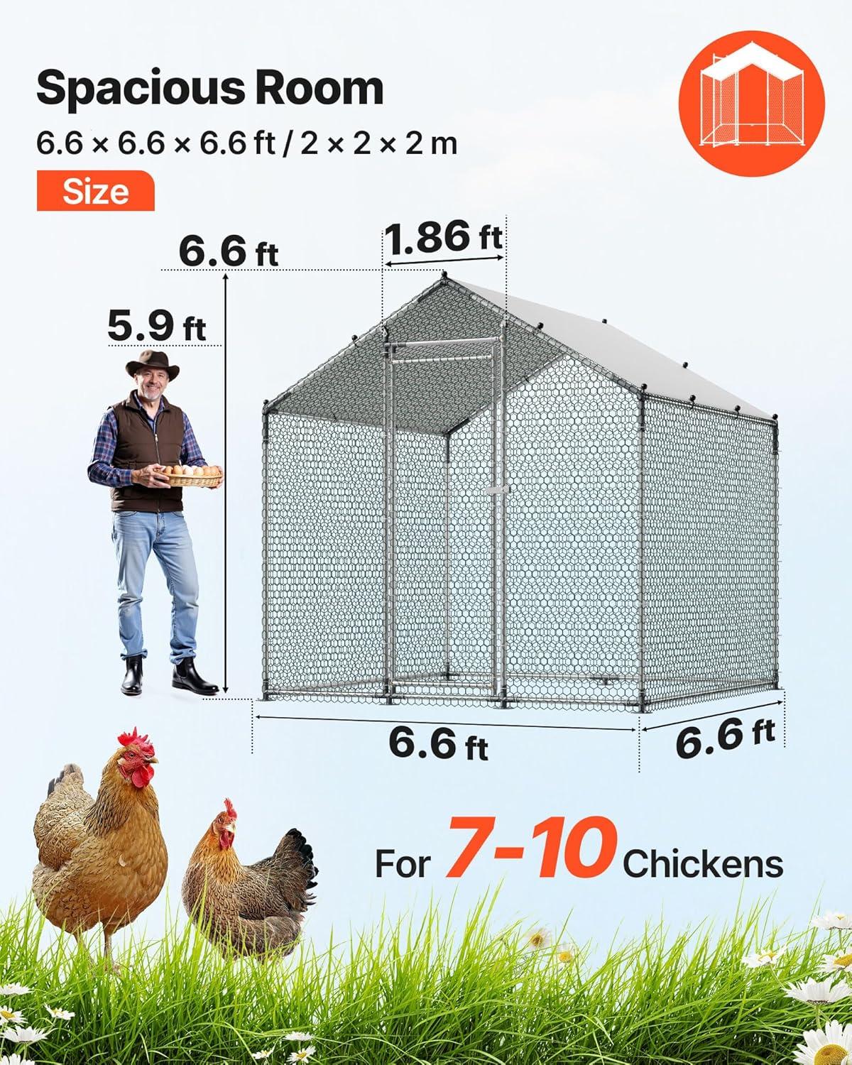 image:imageVEVOR Large Metal Chicken Coop 197x98x65ft Walkin Chicken Runs for Yard with Cover Spire Roof Hen House with Security Lock for Outdoor and Backyard Farm Duck Rabbit Cage Poultry PenSilver Spire Roof