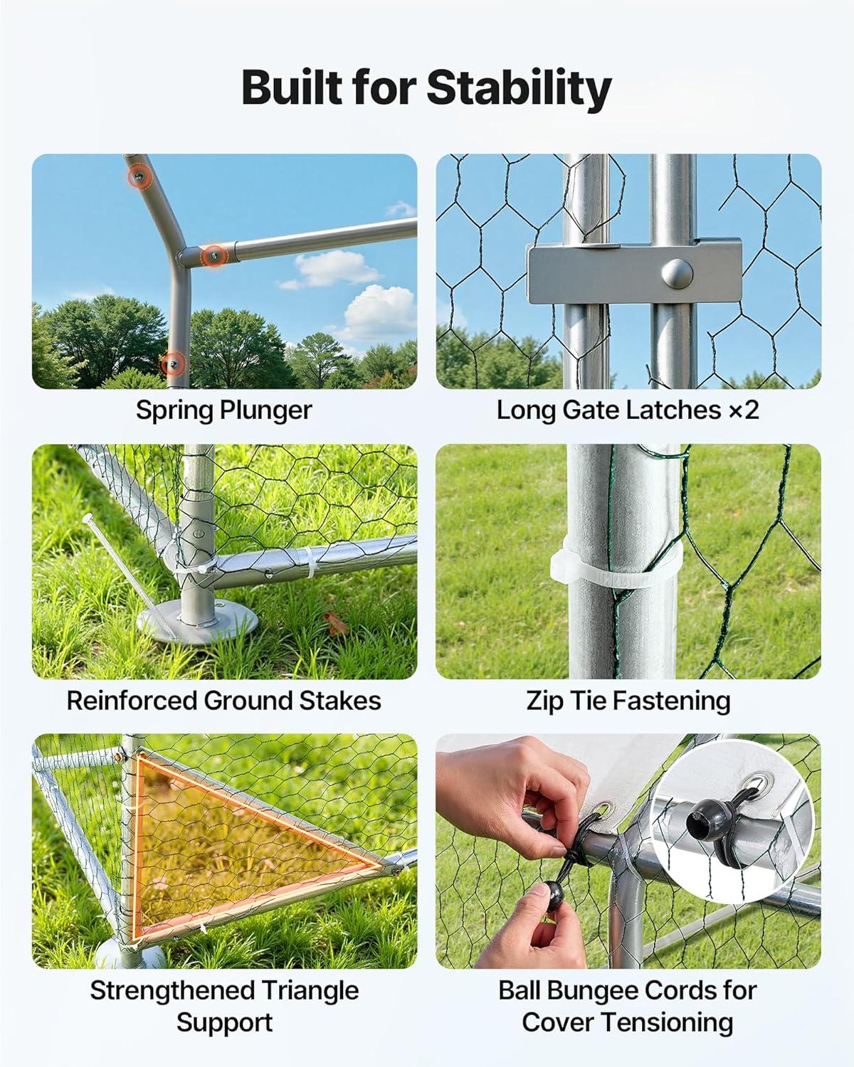 image:imageVEVOR Large Metal Chicken Coop 197x98x65ft Walkin Chicken Runs for Yard with Cover Spire Roof Hen House with Security Lock for Outdoor and Backyard Farm Duck Rabbit Cage Poultry PenSilver Spire Roof