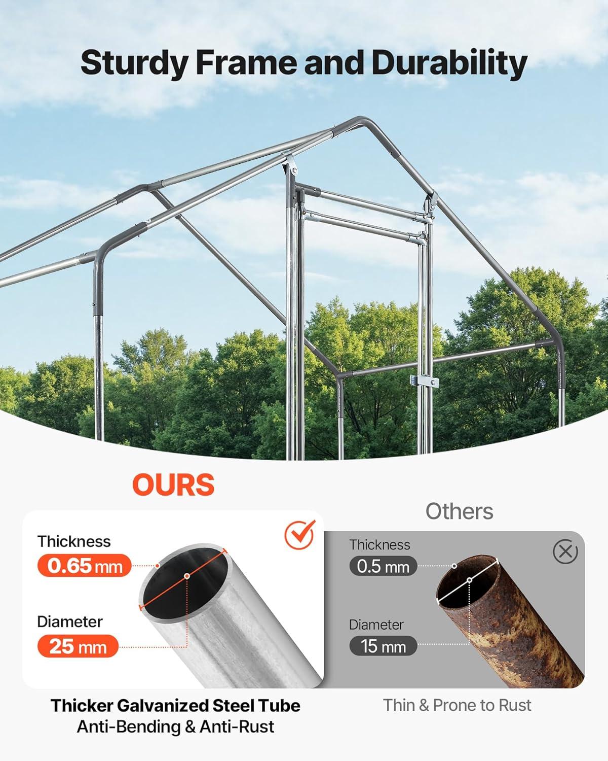 image:imageVEVOR Large Metal Chicken Coop 197x98x65ft Walkin Chicken Runs for Yard with Cover Spire Roof Hen House with Security Lock for Outdoor and Backyard Farm Duck Rabbit Cage Poultry PenBlack Spire Roof