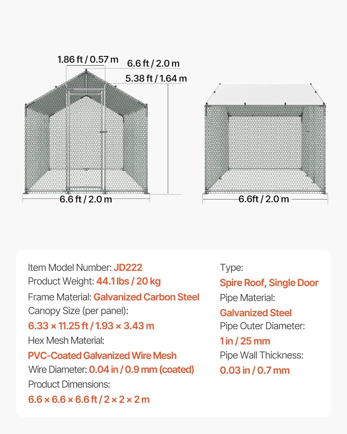 image:imageVEVOR Large Metal Chicken Coop 197x98x65ft Walkin Chicken Runs for Yard with Cover Spire Roof Hen House with Security Lock for Outdoor and Backyard Farm Duck Rabbit Cage Poultry PenSilver Spire Roof
