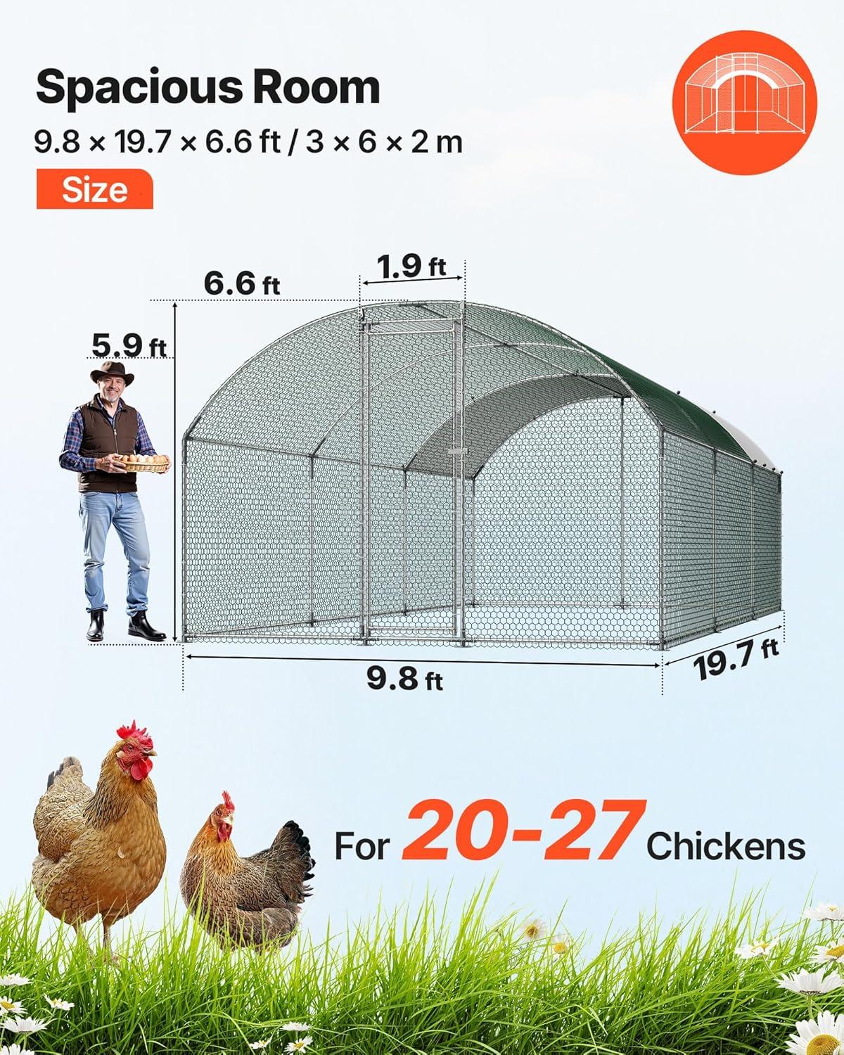image:imageVEVOR Large Metal Chicken Coop 197x98x65ft Walkin Chicken Runs for Yard with Cover Spire Roof Hen House with Security Lock for Outdoor and Backyard Farm Duck Rabbit Cage Poultry PenSilver Dome Roof