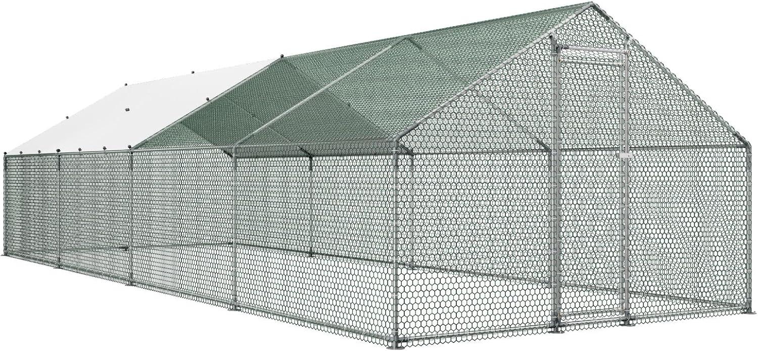 image:imageVEVOR Large Metal Chicken Coop 197x98x65ft Walkin Chicken Runs for Yard with Cover Spire Roof Hen House with Security Lock for Outdoor and Backyard Farm Duck Rabbit Cage Poultry PenSilver Spire Roof