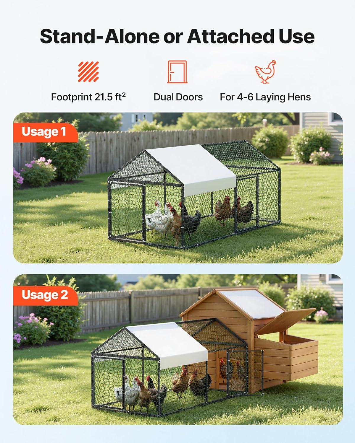 image:imageVEVOR Large Metal Chicken Coop 197x98x65ft Walkin Chicken Runs for Yard with Cover Spire Roof Hen House with Security Lock for Outdoor and Backyard Farm Duck Rabbit Cage Poultry PenBlack Spire Roof