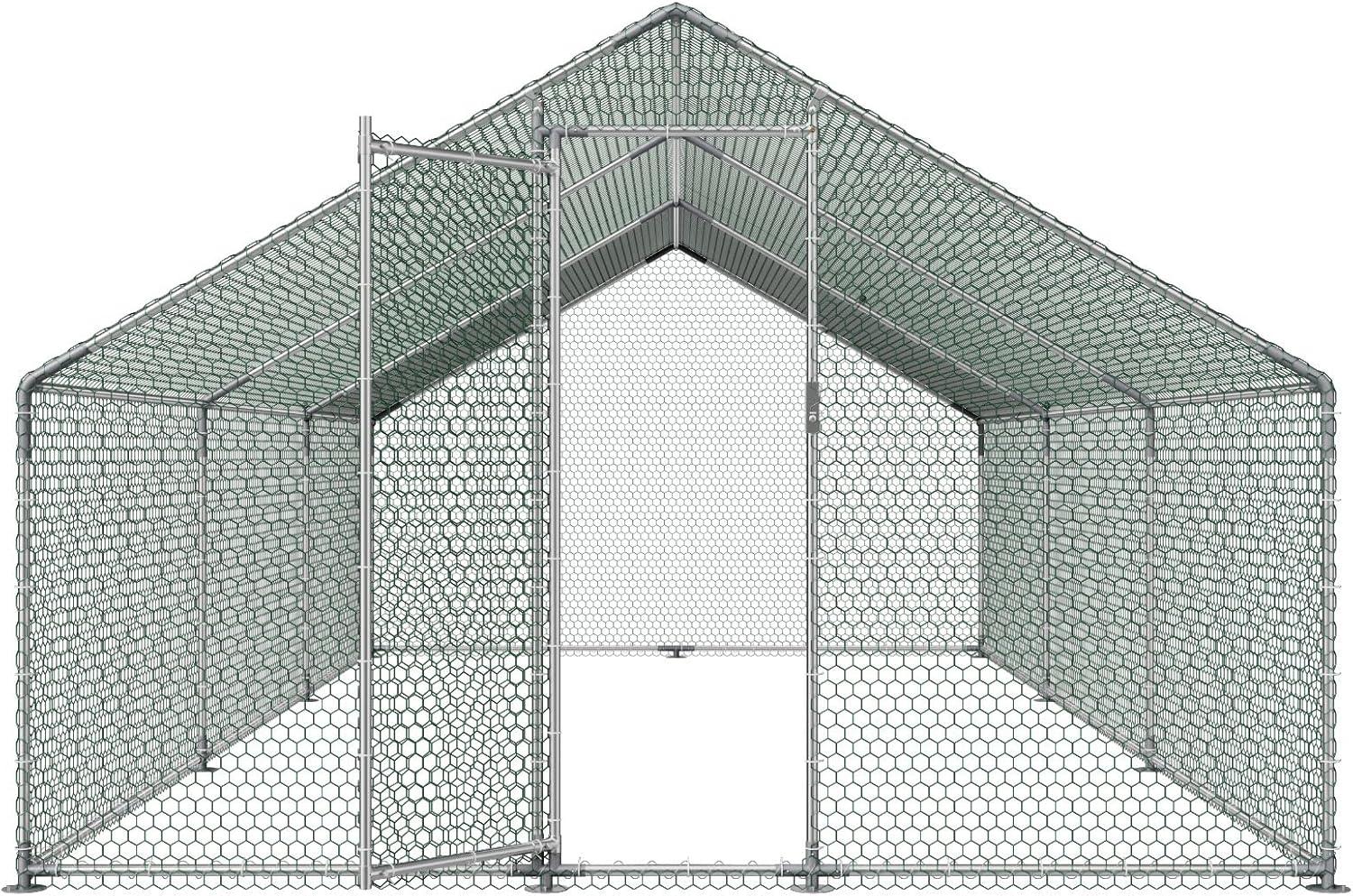 image:imageVEVOR Large Metal Chicken Coop 197x98x65ft Walkin Chicken Runs for Yard with Cover Spire Roof Hen House with Security Lock for Outdoor and Backyard Farm Duck Rabbit Cage Poultry PenSilver Spire Roof