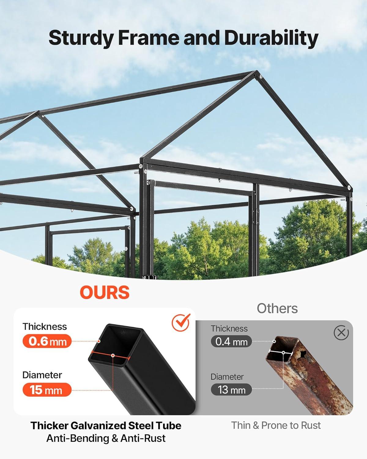 image:imageVEVOR Large Metal Chicken Coop 197x98x65ft Walkin Chicken Runs for Yard with Cover Spire Roof Hen House with Security Lock for Outdoor and Backyard Farm Duck Rabbit Cage Poultry PenBlack Spire Roof