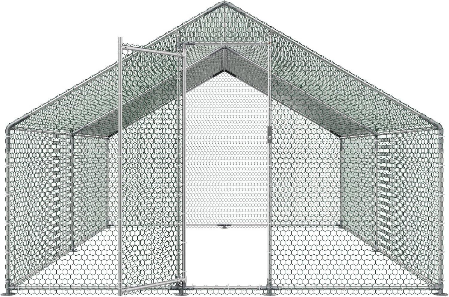 image:imageVEVOR Large Metal Chicken Coop 197x98x65ft Walkin Chicken Runs for Yard with Cover Spire Roof Hen House with Security Lock for Outdoor and Backyard Farm Duck Rabbit Cage Poultry PenSilver Spire Roof