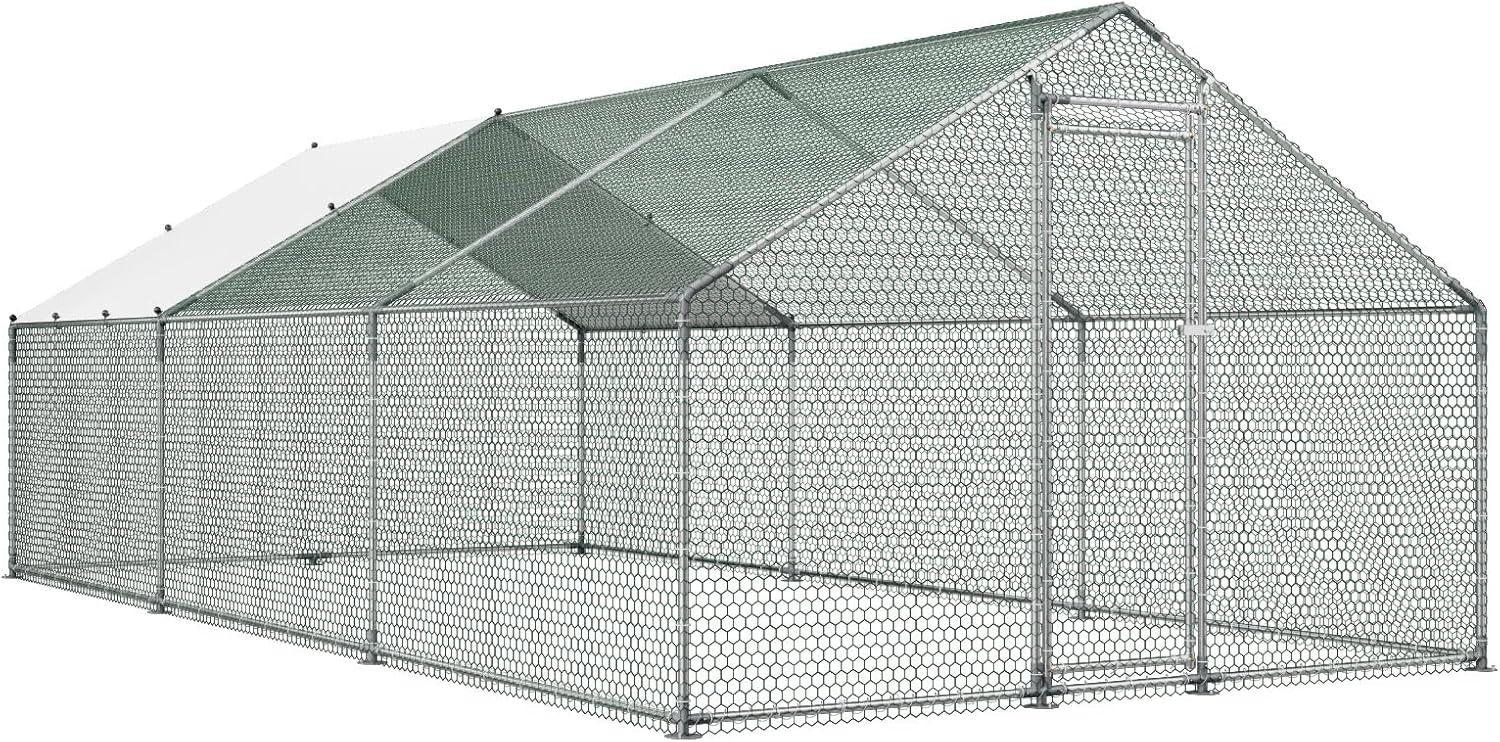 image:imageVEVOR Large Metal Chicken Coop 197x98x65ft Walkin Chicken Runs for Yard with Cover Spire Roof Hen House with Security Lock for Outdoor and Backyard Farm Duck Rabbit Cage Poultry PenSilver Spire Roof