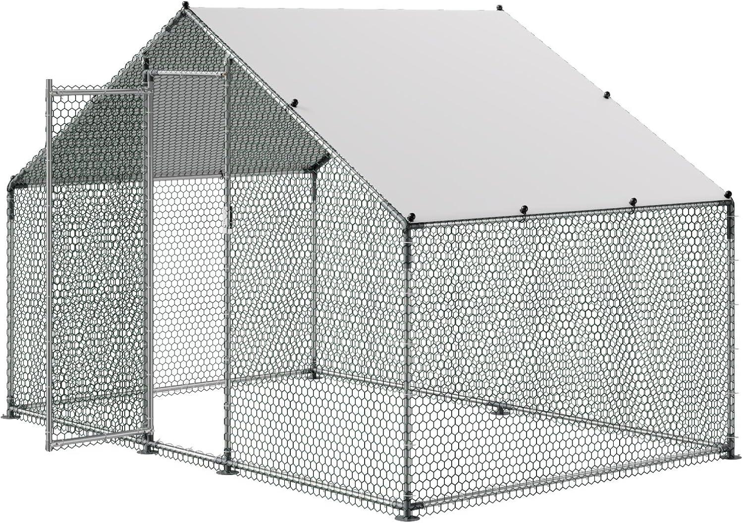 image:imageVEVOR Large Metal Chicken Coop 197x98x65ft Walkin Chicken Runs for Yard with Cover Spire Roof Hen House with Security Lock for Outdoor and Backyard Farm Duck Rabbit Cage Poultry PenSilver Spire Roof