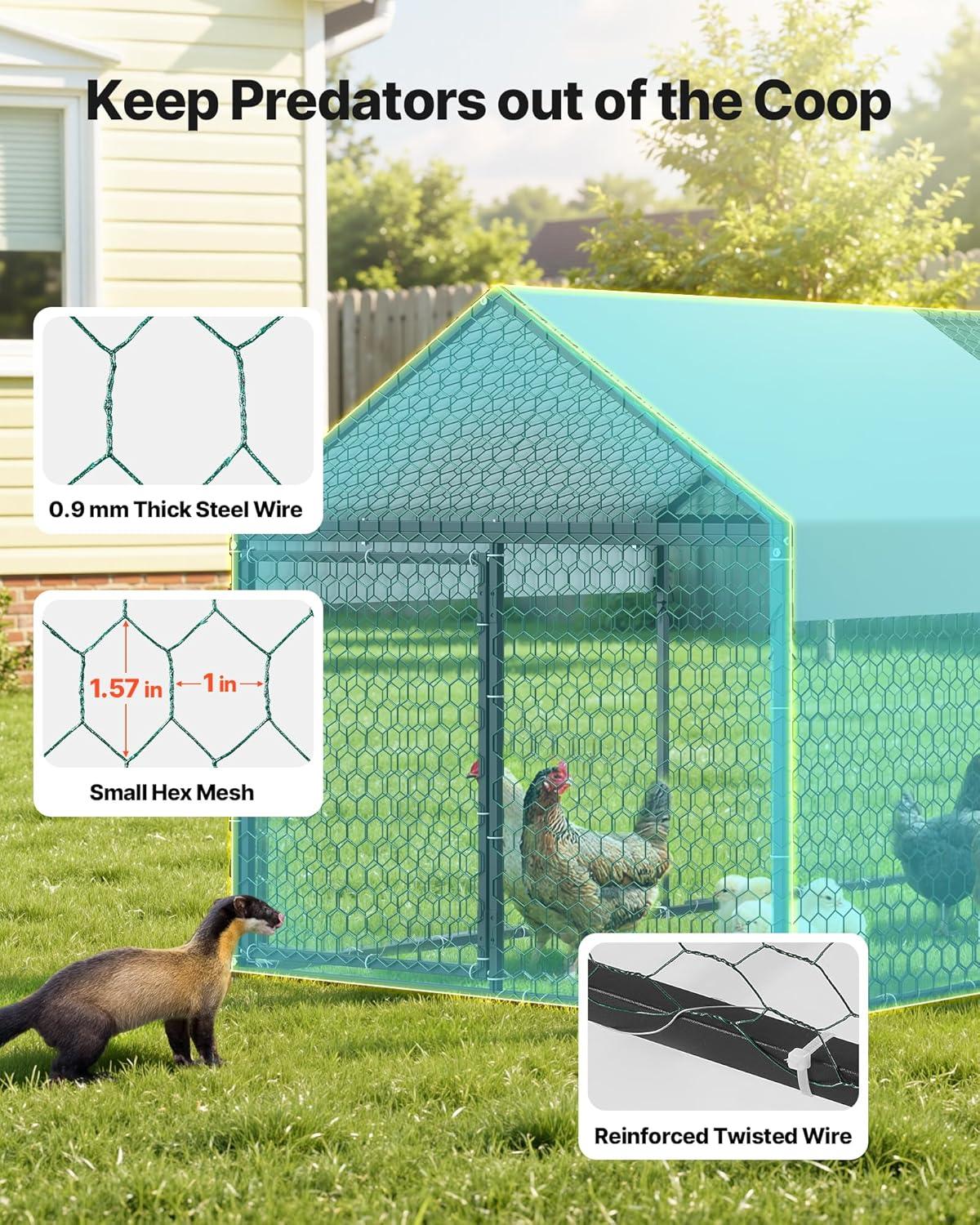 image:imageVEVOR Large Metal Chicken Coop 197x98x65ft Walkin Chicken Runs for Yard with Cover Spire Roof Hen House with Security Lock for Outdoor and Backyard Farm Duck Rabbit Cage Poultry PenBlack Spire Roof