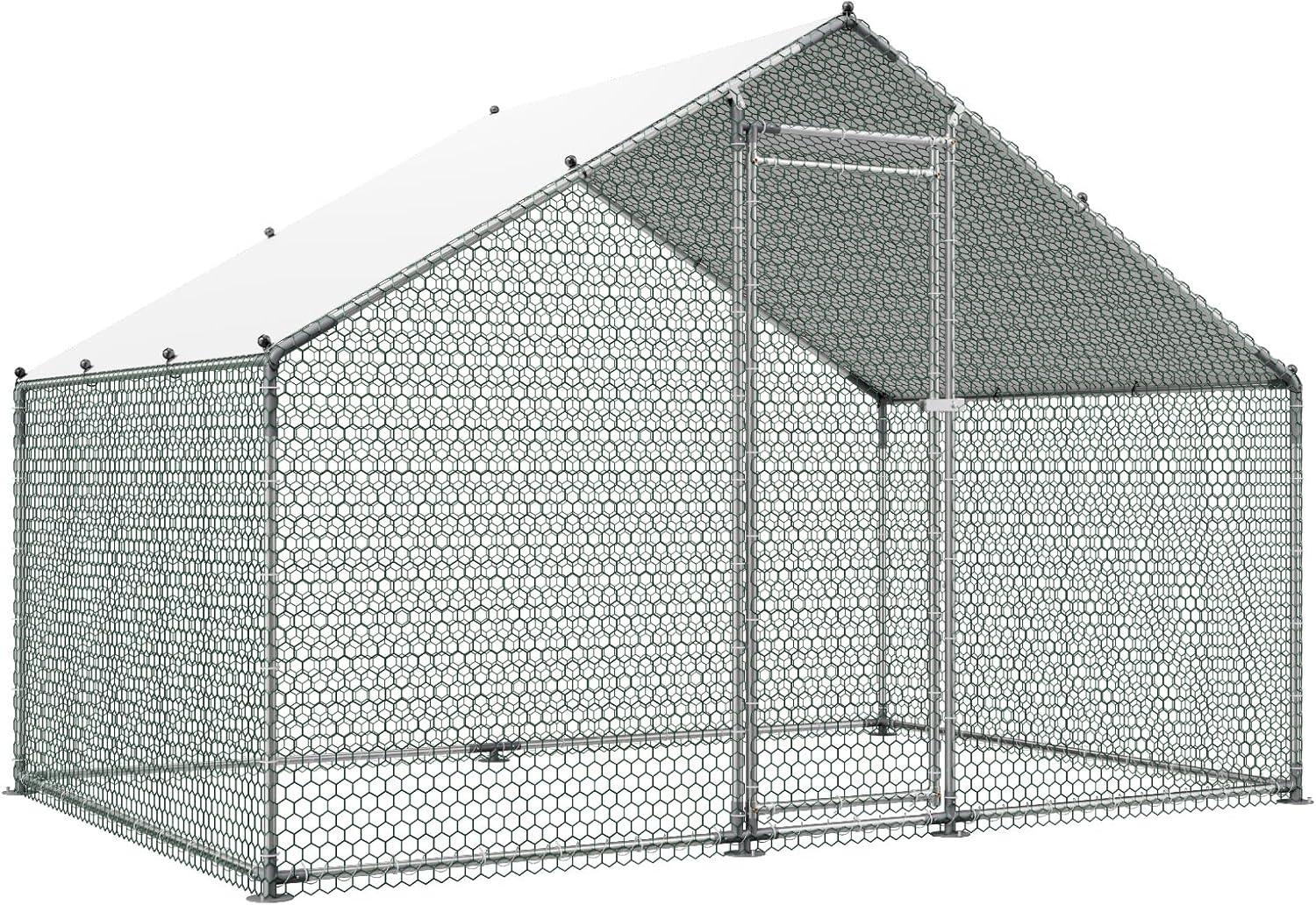 image:imageVEVOR Large Metal Chicken Coop 197x98x65ft Walkin Chicken Runs for Yard with Cover Spire Roof Hen House with Security Lock for Outdoor and Backyard Farm Duck Rabbit Cage Poultry PenSilver Spire Roof