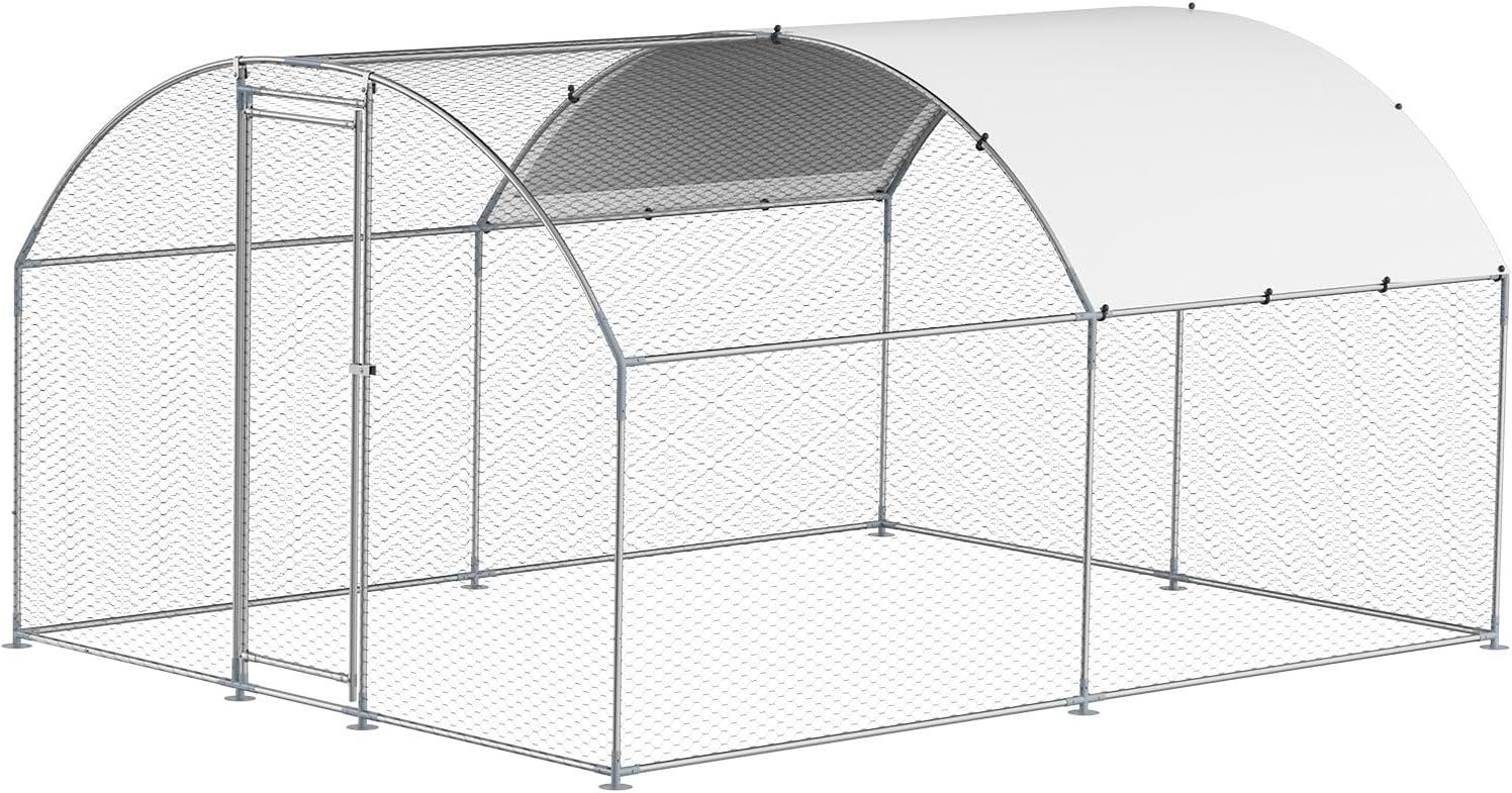 image:imageVEVOR Large Metal Chicken Coop 197x98x65ft Walkin Chicken Runs for Yard with Cover Spire Roof Hen House with Security Lock for Outdoor and Backyard Farm Duck Rabbit Cage Poultry PenSilver Dome Roof
