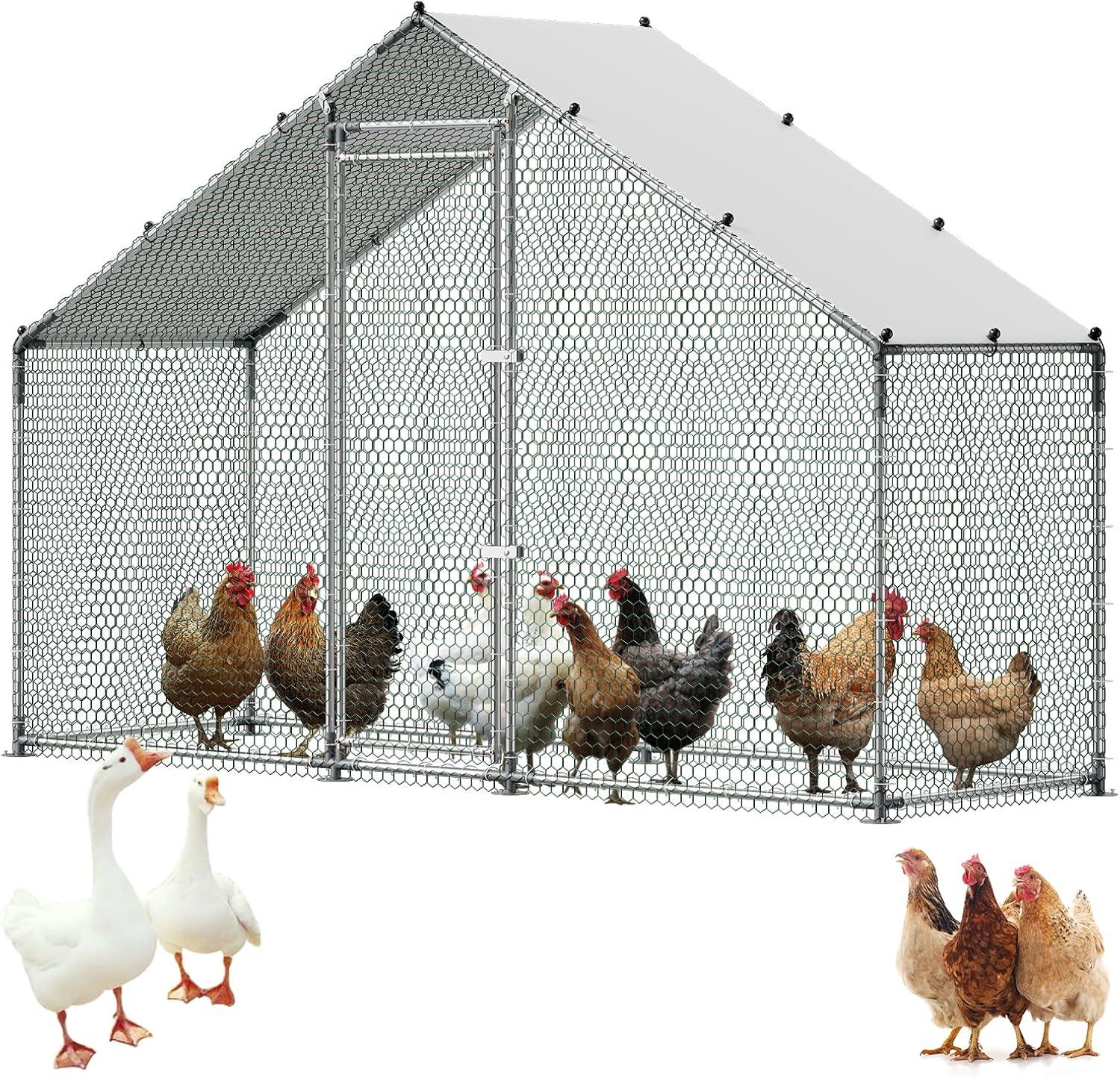 image:imageVEVOR Large Metal Chicken Coop 197x98x65ft Walkin Chicken Runs for Yard with Cover Spire Roof Hen House with Security Lock for Outdoor and Backyard Farm Duck Rabbit Cage Poultry PenBlack Spire Roof