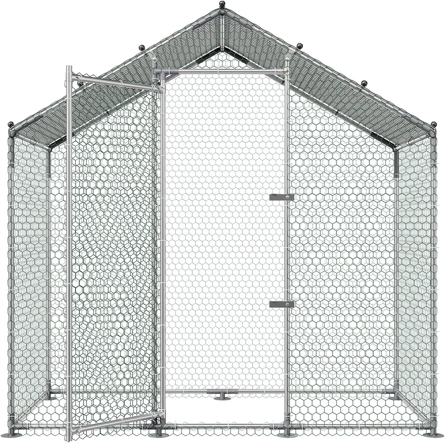 image:imageVEVOR Large Metal Chicken Coop 197x98x65ft Walkin Chicken Runs for Yard with Cover Spire Roof Hen House with Security Lock for Outdoor and Backyard Farm Duck Rabbit Cage Poultry PenBlack Spire Roof