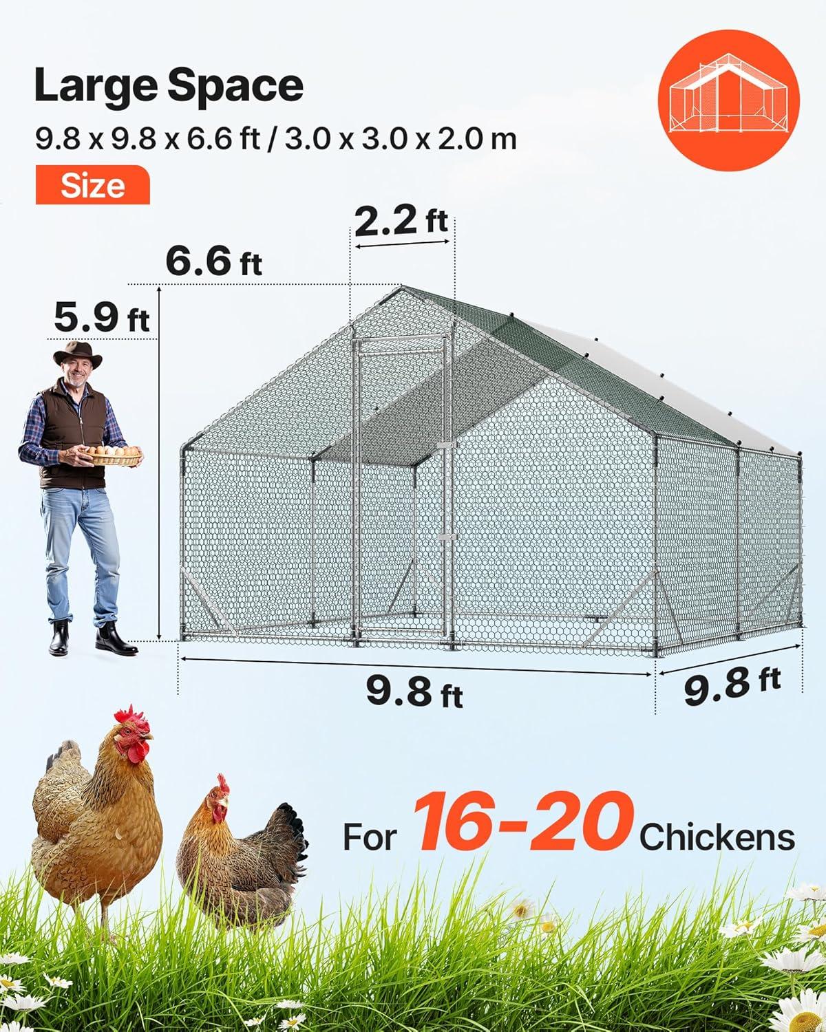 image:imageVEVOR Large Metal Chicken Coop 197x98x65ft Walkin Chicken Runs for Yard with Cover Spire Roof Hen House with Security Lock for Outdoor and Backyard Farm Duck Rabbit Cage Poultry PenSilver Spire Roof