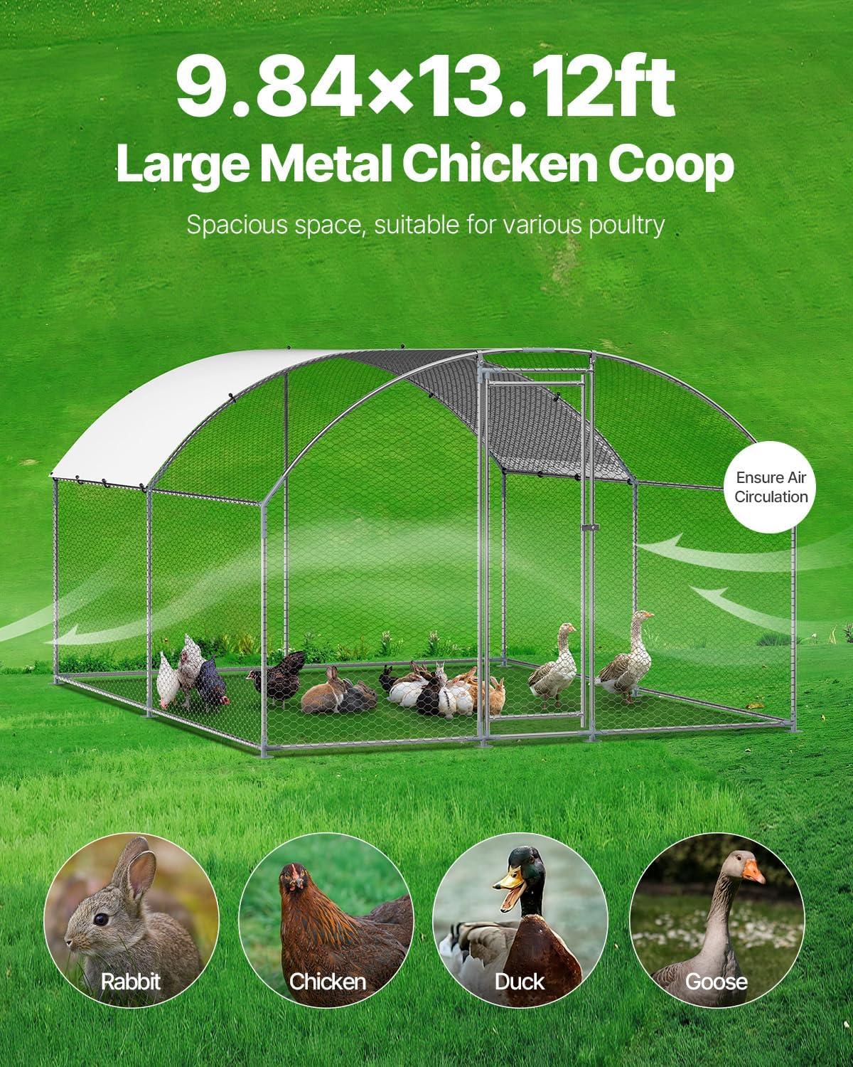 image:imageVEVOR Large Metal Chicken Coop 197x98x65ft Walkin Chicken Runs for Yard with Cover Spire Roof Hen House with Security Lock for Outdoor and Backyard Farm Duck Rabbit Cage Poultry PenSilver Dome Roof