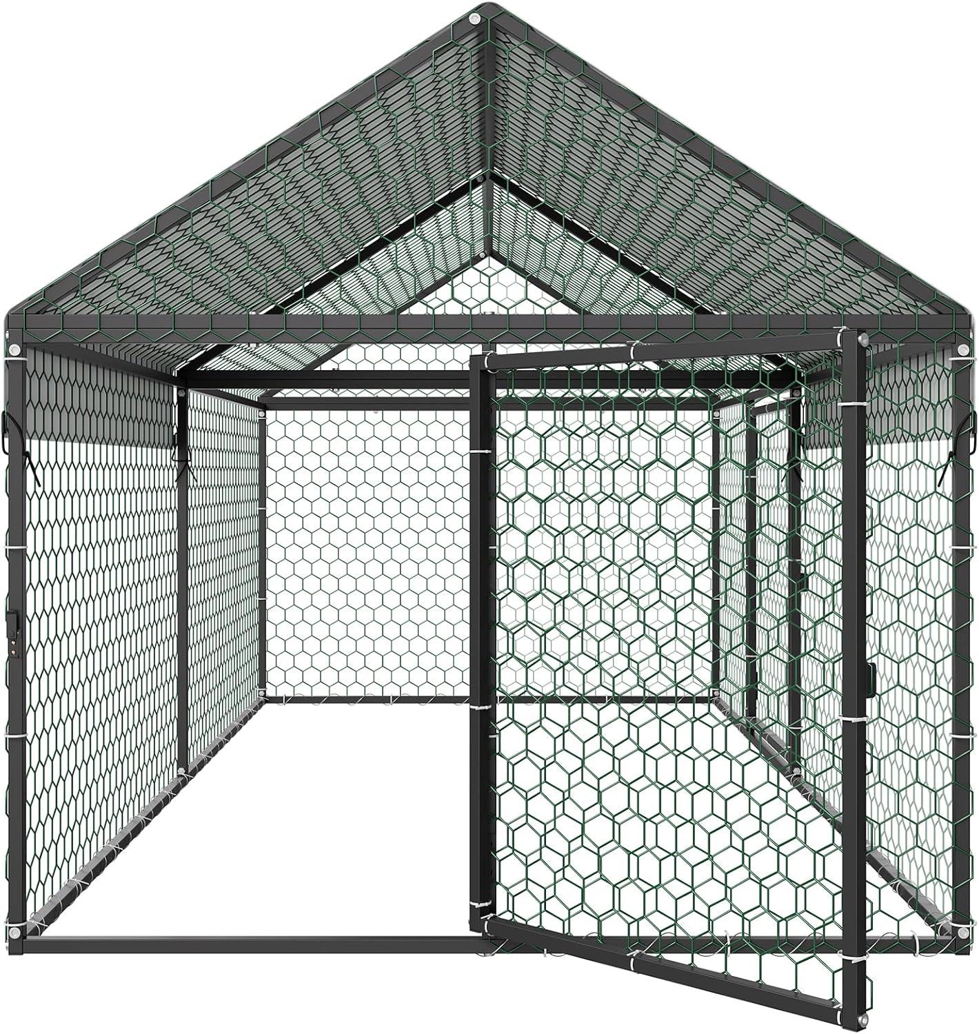 image:imageVEVOR Large Metal Chicken Coop 197x98x65ft Walkin Chicken Runs for Yard with Cover Spire Roof Hen House with Security Lock for Outdoor and Backyard Farm Duck Rabbit Cage Poultry PenBlack Spire Roof