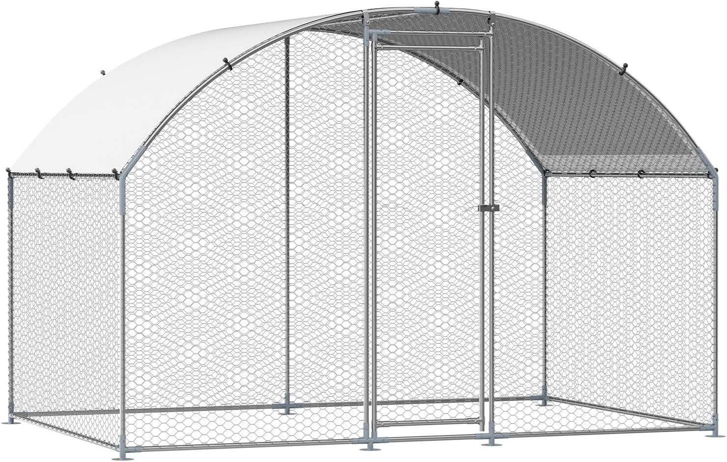 image:imageVEVOR Large Metal Chicken Coop 197x98x65ft Walkin Chicken Runs for Yard with Cover Spire Roof Hen House with Security Lock for Outdoor and Backyard Farm Duck Rabbit Cage Poultry PenSilver Dome Roof
