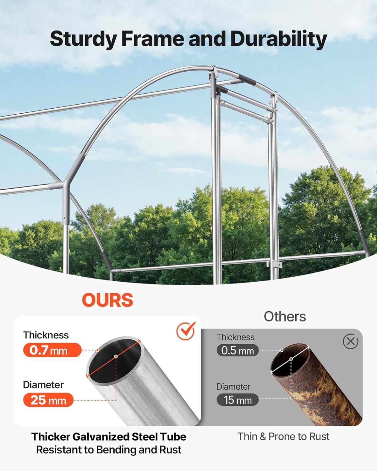 image:imageVEVOR Large Metal Chicken Coop 197x98x65ft Walkin Chicken Runs for Yard with Cover Spire Roof Hen House with Security Lock for Outdoor and Backyard Farm Duck Rabbit Cage Poultry PenSilver Dome Roof