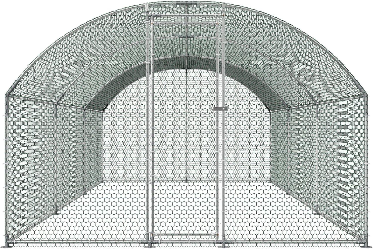 image:imageVEVOR Large Metal Chicken Coop 197x98x65ft Walkin Chicken Runs for Yard with Cover Spire Roof Hen House with Security Lock for Outdoor and Backyard Farm Duck Rabbit Cage Poultry PenSilver Dome Roof