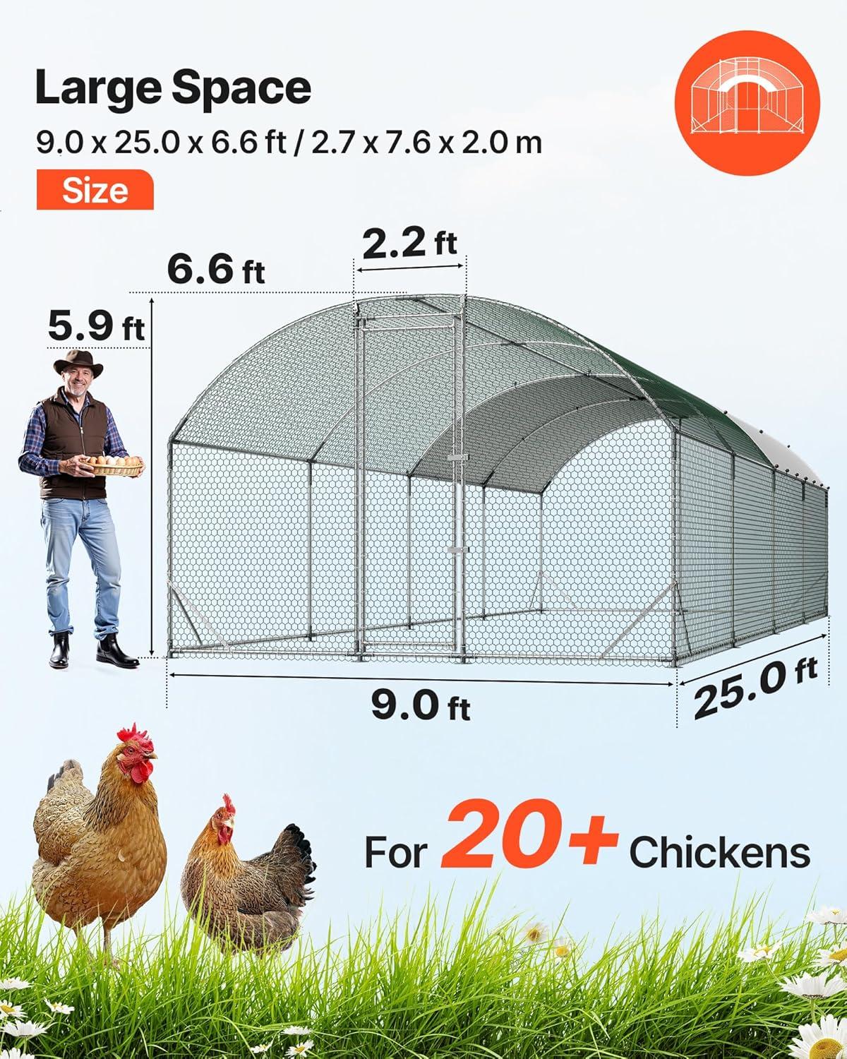 image:imageVEVOR Large Metal Chicken Coop 197x98x65ft Walkin Chicken Runs for Yard with Cover Spire Roof Hen House with Security Lock for Outdoor and Backyard Farm Duck Rabbit Cage Poultry PenSilver Dome Roof