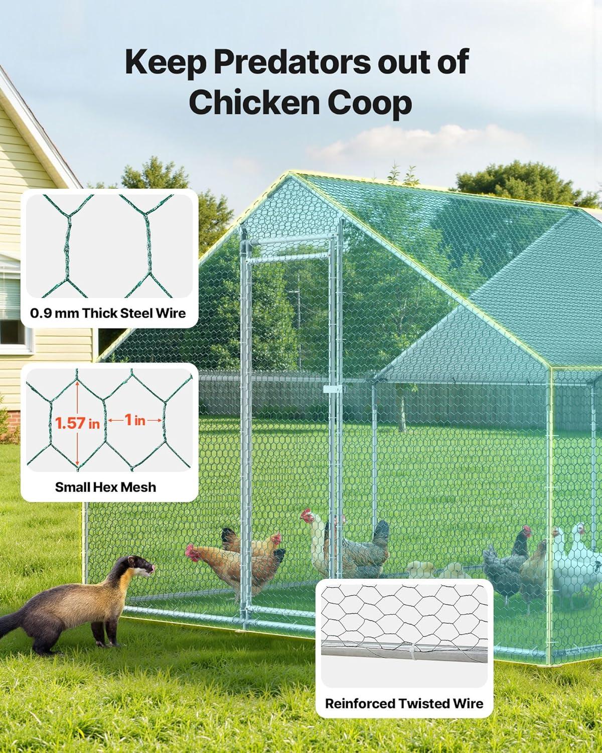image:imageVEVOR Large Metal Chicken Coop 197x98x65ft Walkin Chicken Runs for Yard with Cover Spire Roof Hen House with Security Lock for Outdoor and Backyard Farm Duck Rabbit Cage Poultry PenSilver Spire Roof
