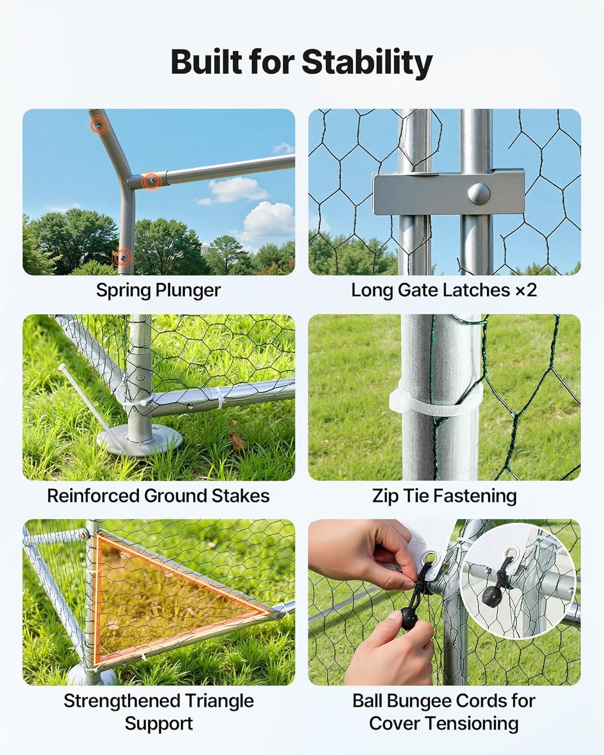 image:imageVEVOR Large Metal Chicken Coop 197x98x65ft Walkin Chicken Runs for Yard with Cover Spire Roof Hen House with Security Lock for Outdoor and Backyard Farm Duck Rabbit Cage Poultry PenSilver Dome Roof