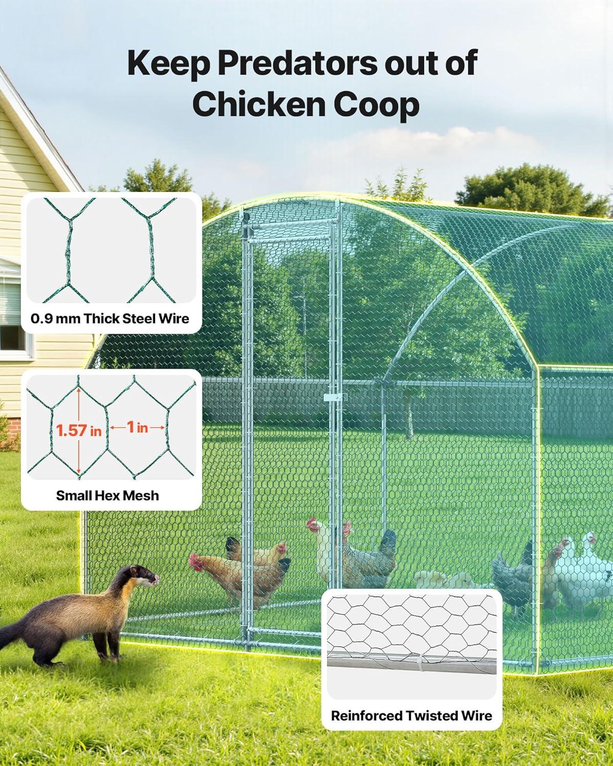 image:imageVEVOR Large Metal Chicken Coop 197x98x65ft Walkin Chicken Runs for Yard with Cover Spire Roof Hen House with Security Lock for Outdoor and Backyard Farm Duck Rabbit Cage Poultry PenSilver Dome Roof