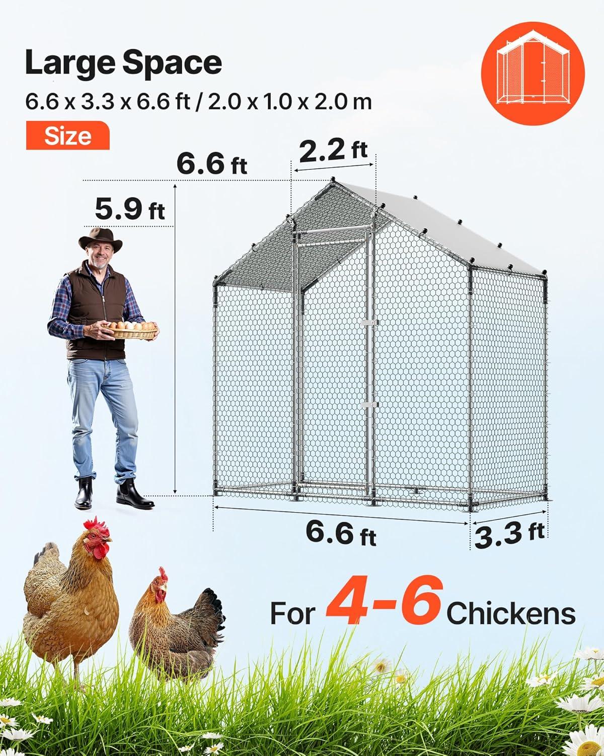 image:imageVEVOR Large Metal Chicken Coop 197x98x65ft Walkin Chicken Runs for Yard with Cover Spire Roof Hen House with Security Lock for Outdoor and Backyard Farm Duck Rabbit Cage Poultry PenBlack Spire Roof