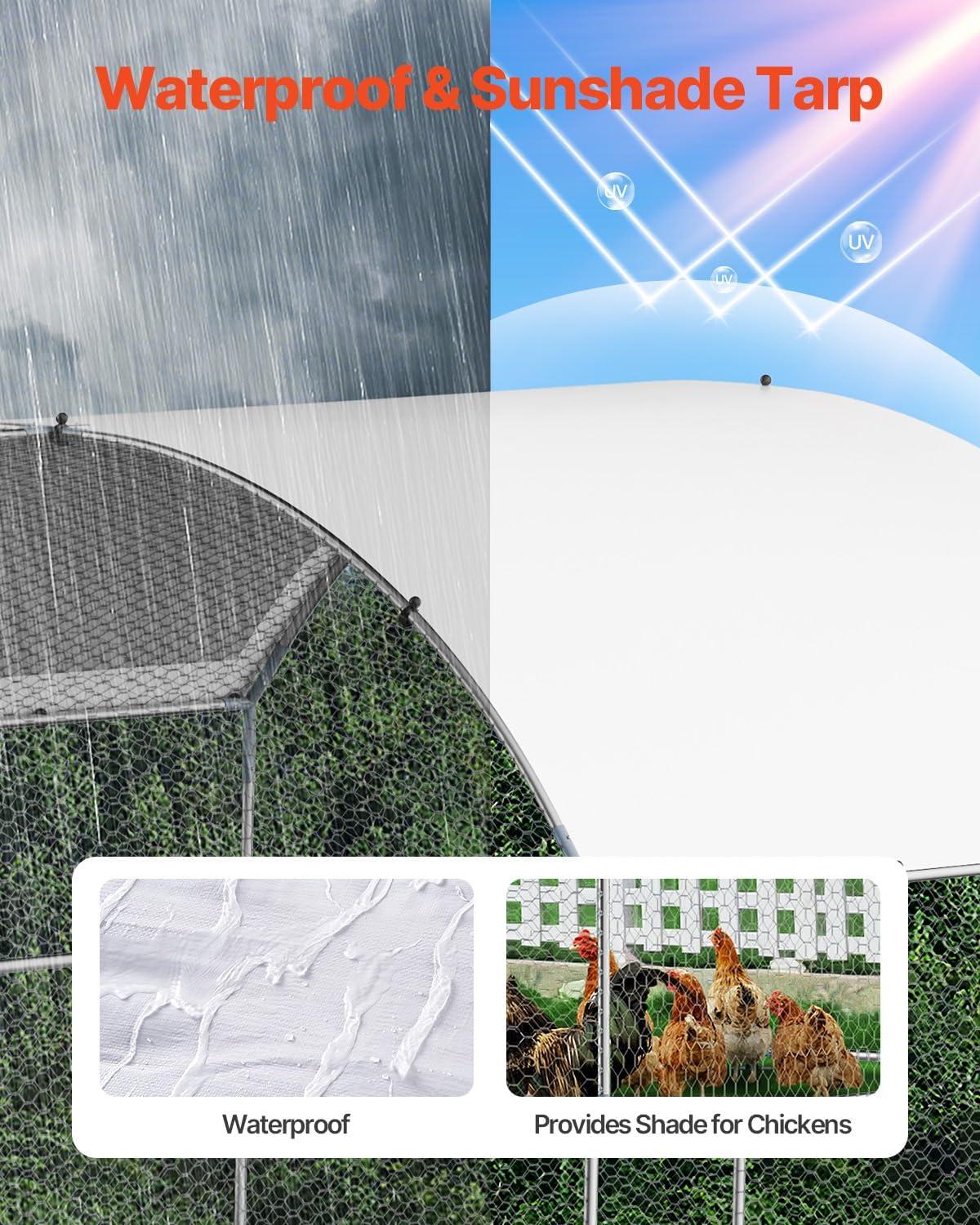 image:imageVEVOR Large Metal Chicken Coop 197x98x65ft Walkin Chicken Runs for Yard with Cover Spire Roof Hen House with Security Lock for Outdoor and Backyard Farm Duck Rabbit Cage Poultry PenSilver Dome Roof